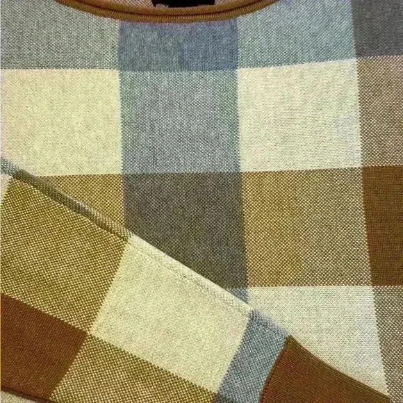 Cynthia Rowley Plaid Crew Neck Sweater - Blue, Cream, Brown- Women’s Size Large - Picture 9 of 13